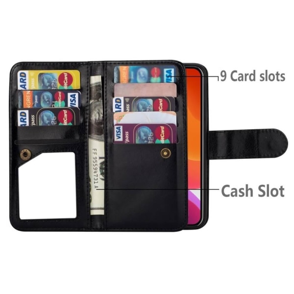 2-i-1 iPhone 13 Pro Plånboksfodral med 9 Kortplatser - Svart Black