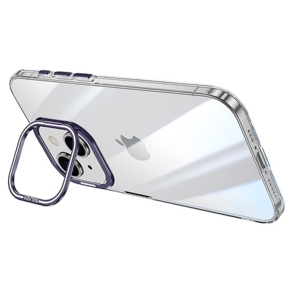 SULADA Mobilskal till iPhone 13 Kamera Kickstand Stöttålig TPU+PC Klar Lila
