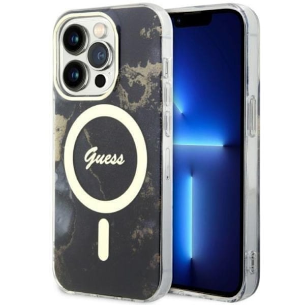 Guess iPhone 14 Pro Mobilskal MagSafe Guld Marble - Svart Svart