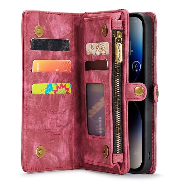 CASEME 2-in-1 Plånboksfodral i TPU + Konstläder för iPhone 13 Pro Max - Röd