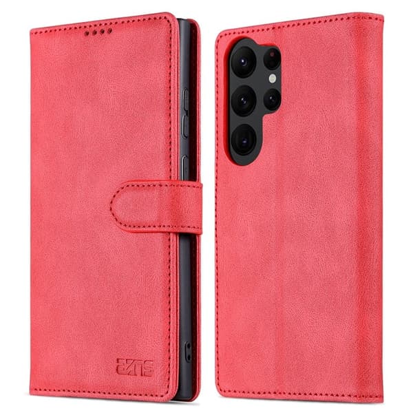 AZNS Samsung Galaxy S23 Ultra Plånboksfodral Konstläder - Röd