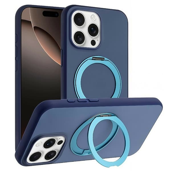 Mobilskal till iPhone 15 Pro Max MagSafe Rotary Kickstand Skin Touch - Blå Blå