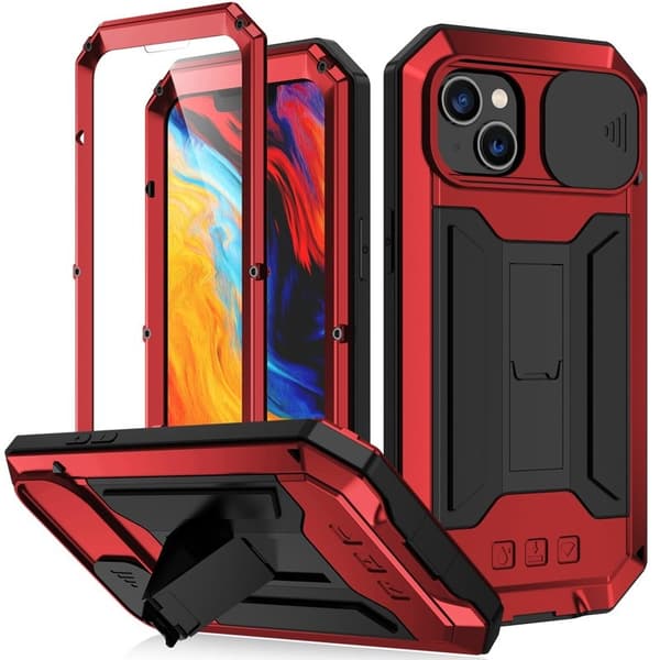 R-JUST Mobilskal till iPhone 14 Plus med Kickstand Röd Silicone Metall