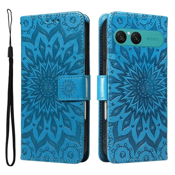 Sony Xperia 10 VII Konstläder Plånboksfodral Sunflower Imprinted - Blå Blå