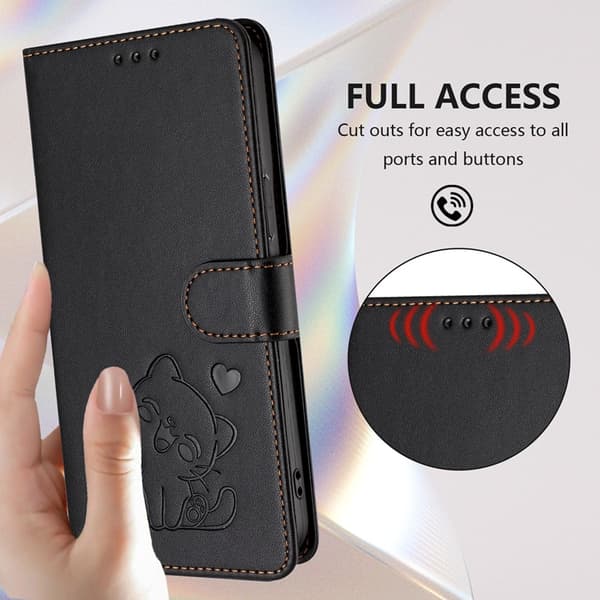 OnePlus 15 5G Konstläder Plånboksfodral Love Cat Pattern Imprint Svart