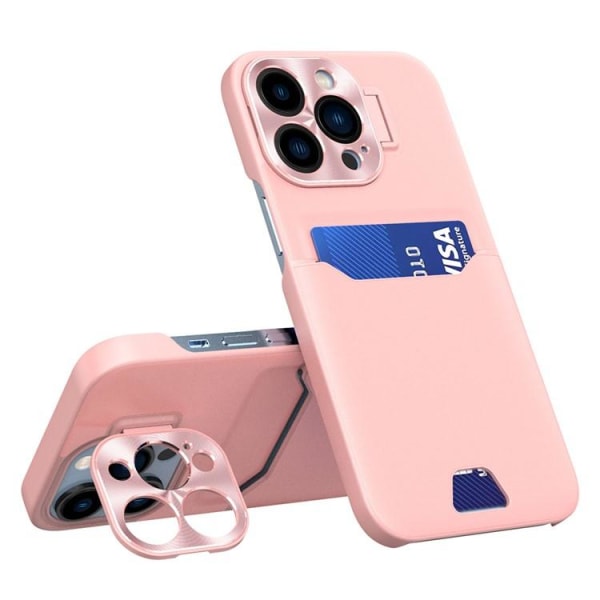 iPhone 14 Pro Max Skal Korthållare Linsram Kickstand - Rosa