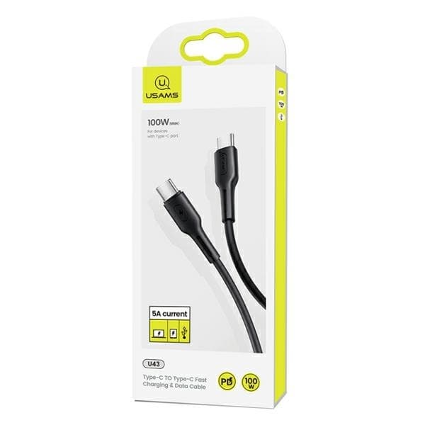 USAMS U43 USB-C/USB-C Kabel 100W PD 5A 1.2m SJ459USB01 - Sort