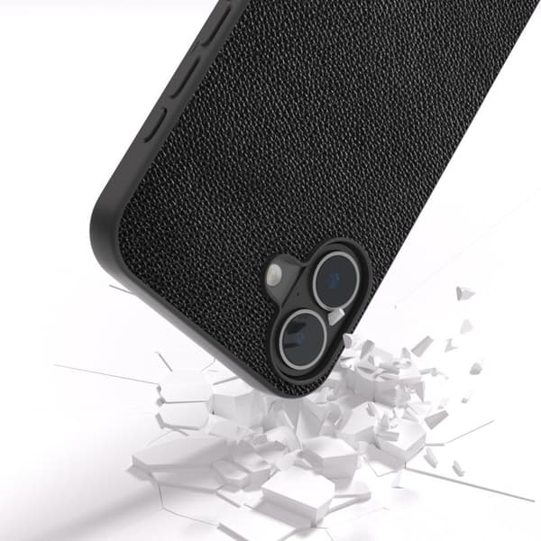 ABEEL Mobilskal till iPhone 16 Plus Litchi Textur Äkta Läder Svart