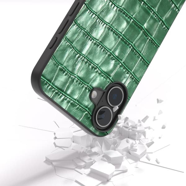 ABEEL Mobilskal till iPhone 16 i Äkta Läder + PC + TPU - Grön