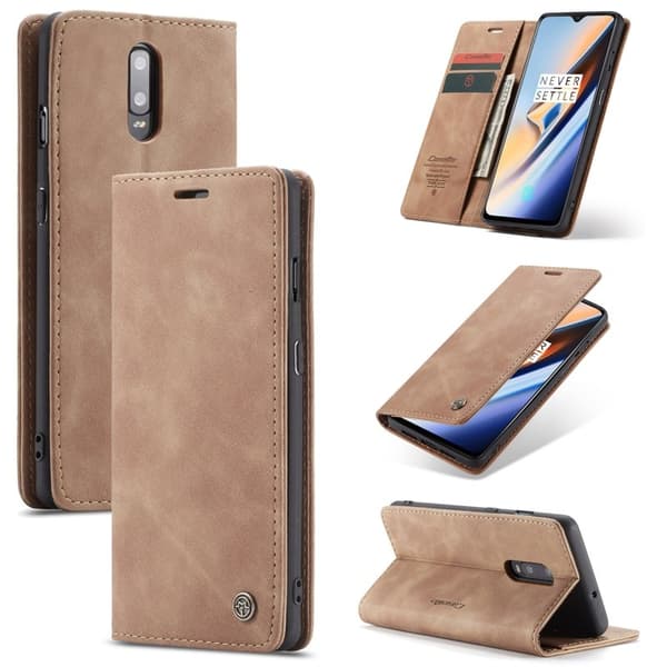 CASEME 013 Flip Konstläder Plånboksfodral för OnePlus 7 - Brun