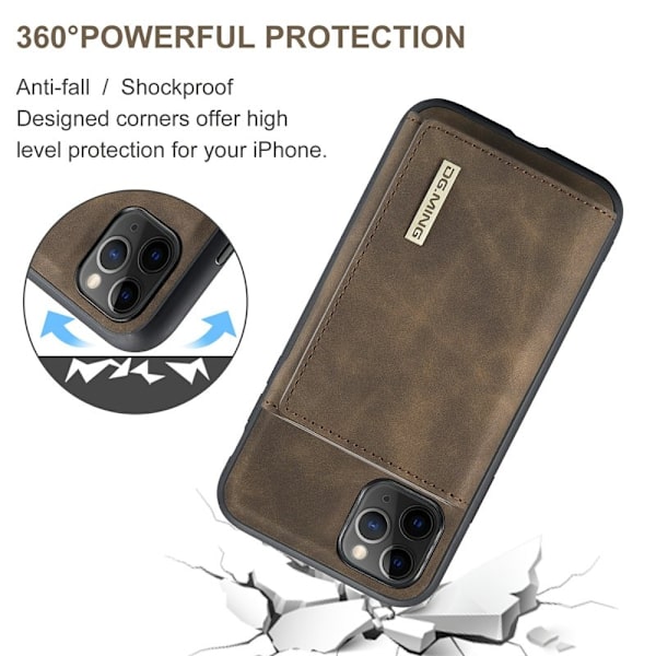 DG.MING 2-in-1 Plånboksfodral med Ställ för iPhone 11 Pro Max - Brun