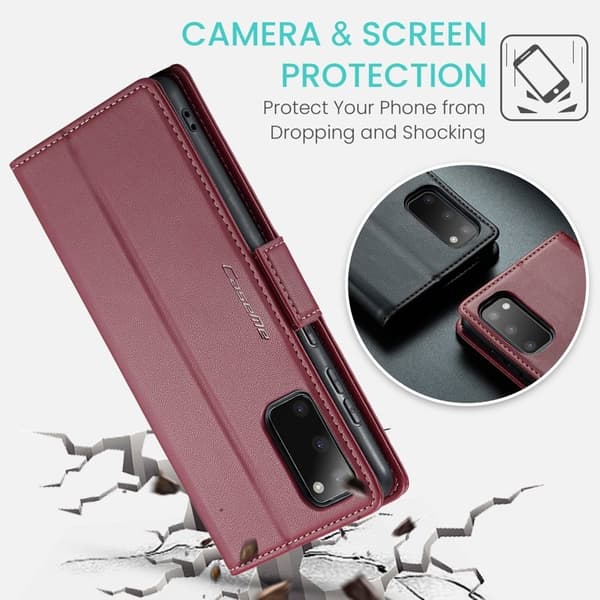 CASEME Plånboksfodral Konstläder för Samsung Galaxy S20 4G/5G - Röd