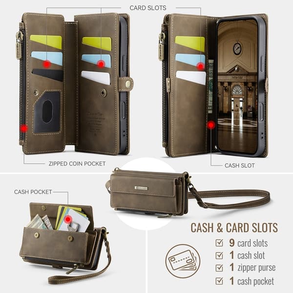 CASEME iPhone Air Konstläder Plånboksfodral RFID-Skydd Zipper Brun