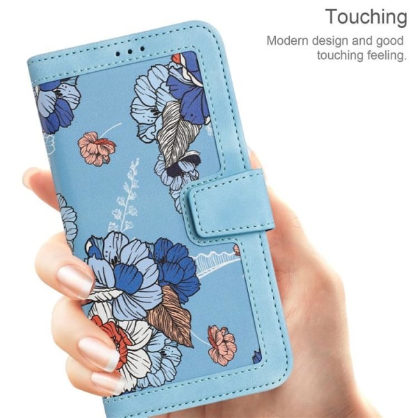iPhone 15 Pro Plånboksfodral Flower Pattern - Ljusblå