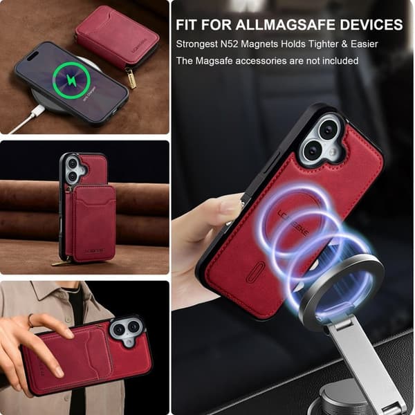 LC.IMEEKE L6 iPhone 16 Plus Plånboksfodral Konstläder - Röd
