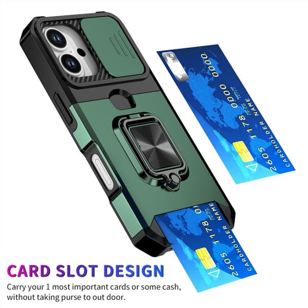 Mobilskal till iPhone 17 Slide Lens Lid med Kortfack - Grön Grön