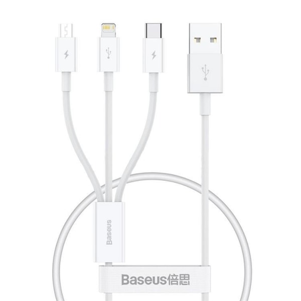 Baseus-kaapeli USB-A-USB-C/Lightning/MicroUSB 0,5 m - valkoinen