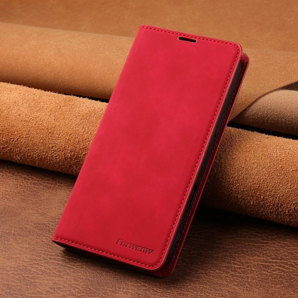 FORWENW iPhone 17 Pro Plånboksfodral Konstläder - Röd