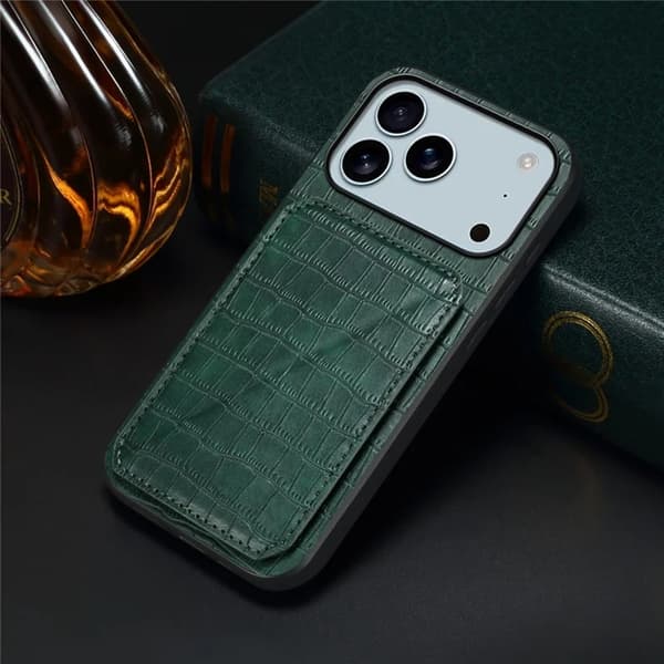 Mobilskal till iPhone 17 Pro Max Korthållare Crocodile Textured - Grön Grön