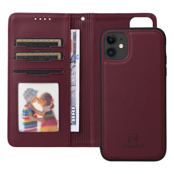 BETOPNICE iPhone 11 Plånboksfodral Magnetiskt Detachable Konstläder - Vinröd