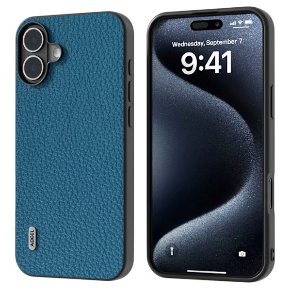ABEEL Mobilskal till iPhone 16 Plus TPU + Äkta Läder Skydd - Blå