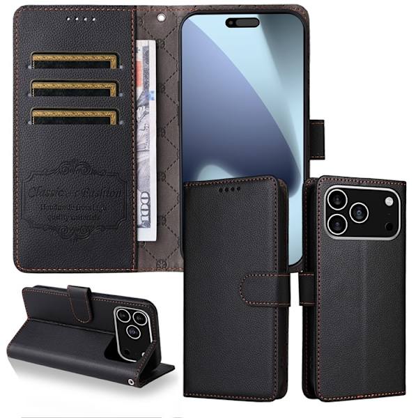 iPhone 17 Pro Plånboksfodral RFID Blocking med Handledsrem Svart