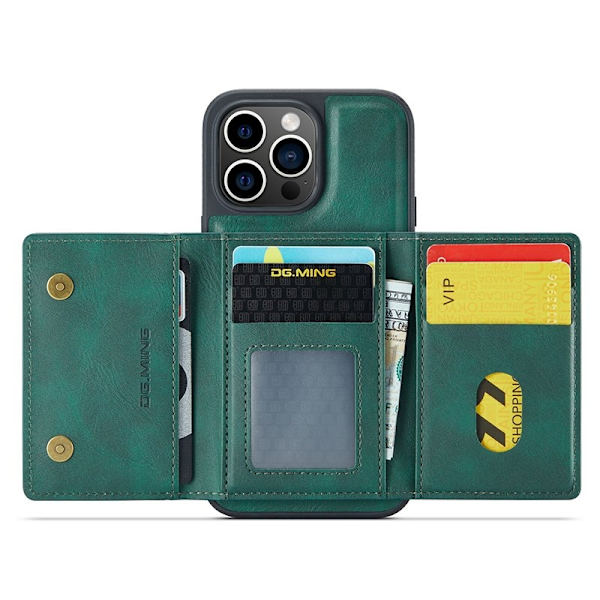 DG.MING iPhone 12/12 Pro Konstläder Plånboksfodral Tri-fold Grön