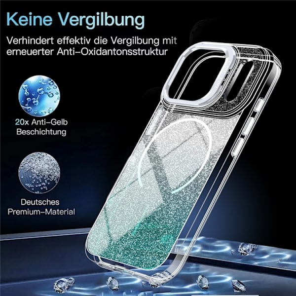 Mobilskal till iPhone 17 Pro MagSafe Shockproof Glitter Gradient - Blå Grön