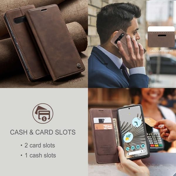CASEME 013 Series Google Pixel 7 Pro Plånboksfodral Konstläder Brun