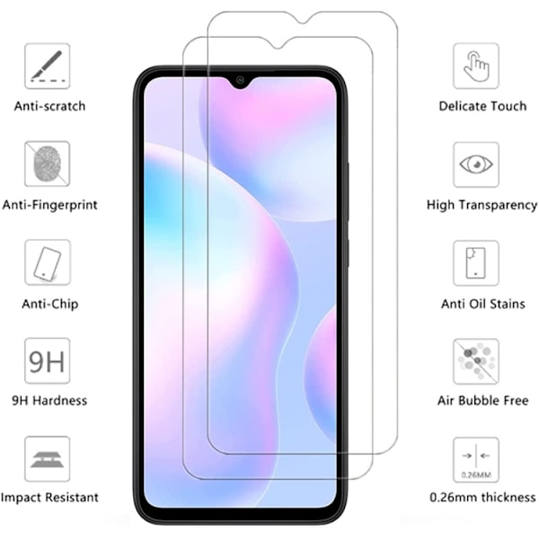 [2-PACK] Xiaomi Redmi 9A/9AT Härdat Glas Skärmskydd - Clear