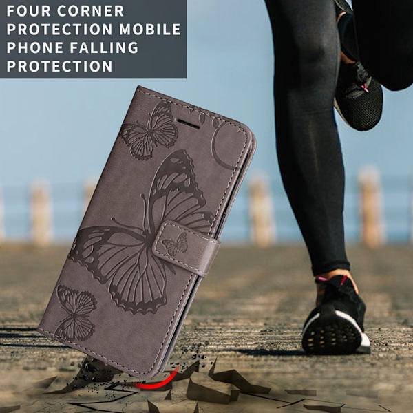 OnePlus 15 5G Konstläder Plånboksfodral Floral Butterfly Imprinted Grå