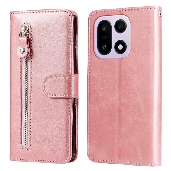 OnePlus 15 5G Plånboksfodral Zipper Pocket Konstläder - Rosa Rosa