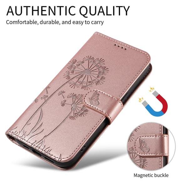 OnePlus 15 Plånboksfodral Dandelion Imprint Konstläder Roséguld
