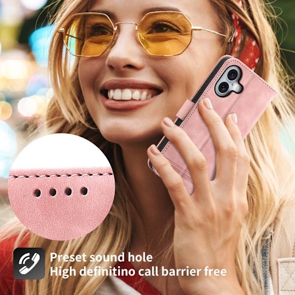 DIERFENG DF-03 Plånboksfodral för iPhone 16 - Konstläder - Rosa