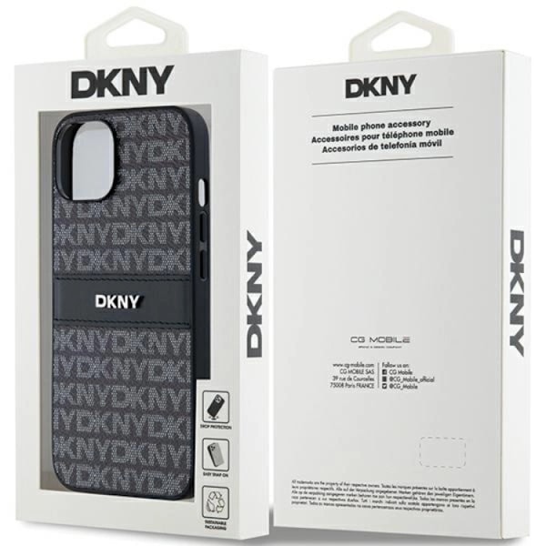 DKNY iPhone 15/14/13 Mobilskal Läder Mono Stripe & Metal Logo - Svart Svart