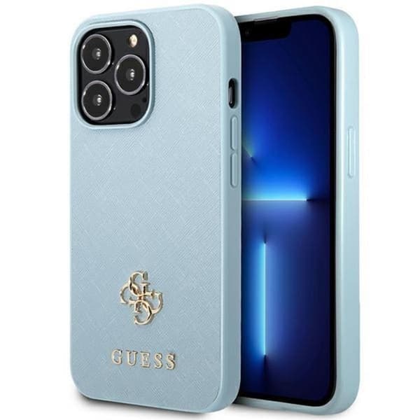 Guess iPhone 13 Pro -kuori Saffiano 4G Small Metal Logo - Sininen Blå