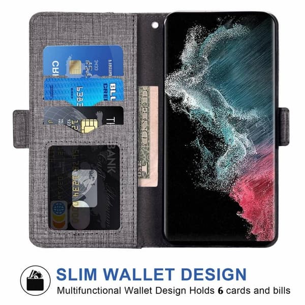 Samsung Galaxy S26 Ultra Plånboksfodral Konstläder Jean Textur - Grå