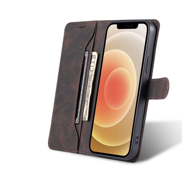 AZNS iPhone 13 Plånboksfodral - Stöttåligt och repfritt - Konstläder - Brun
