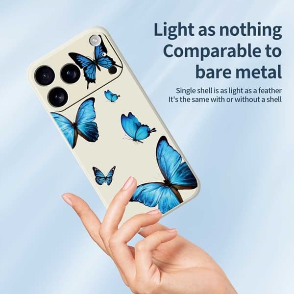 Mobilskal till iPhone 17 Pro Blue Butterflies Pattern TPU - Beige