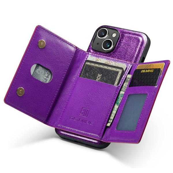 DG.MING M3 Series iPhone 15 Konstläder Plånboksfodral Magnetiskt Blå