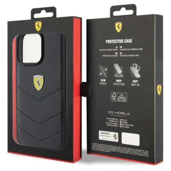 Ferrari iPhone 15 Pro Max Mobilcover Quiltet Metal Logo - Sort
