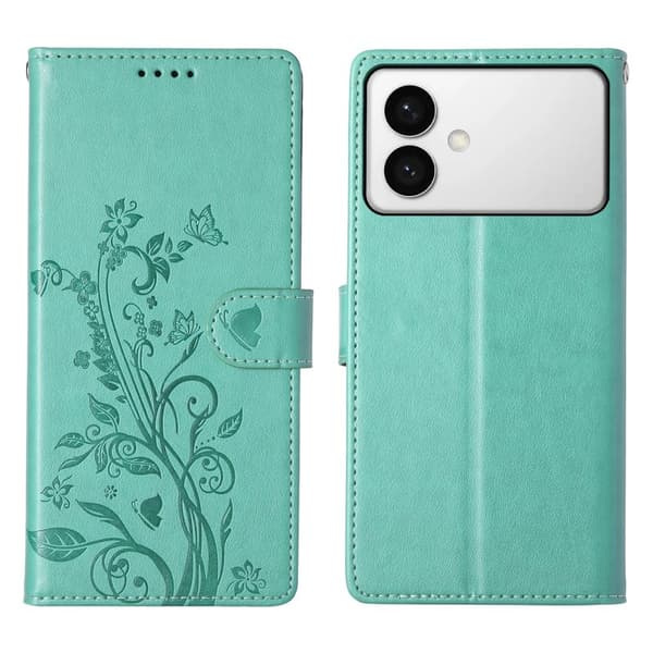 Samsung Galaxy S26 Edge Plånboksfodral Konstläder Blomtryck - Grön