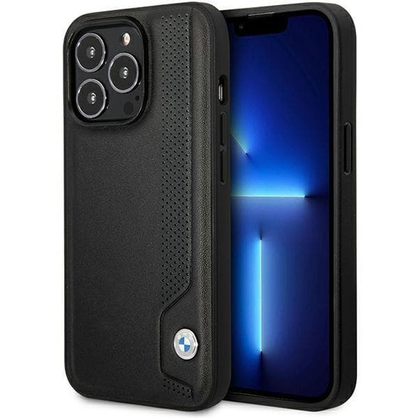 BMW iPhone 14 Pro Mobilskal Läder Blue Dots - Musta Black