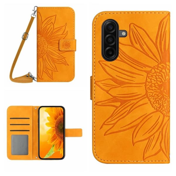 Samsung Galaxy S26 Plånboksfodral Solros Prägling Konstläder - Gul