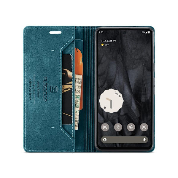 AUTSPACE Google Pixel 8 Pro Wallet Fodral KonstLäder - Blå