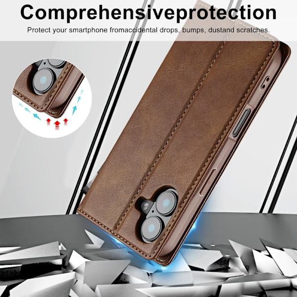 LC.IMEEKE iPhone 16 Plus Plånboksfodral Konstläder - Brun