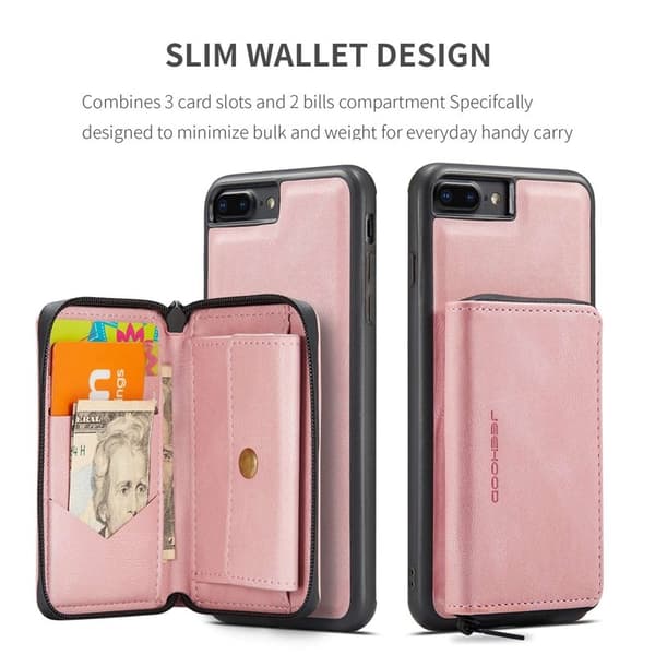 JEEHOOD Mobilskal till iPhone 7 Plus/8 Plus 2-i-1 Stöttålig Konstläder Rosa