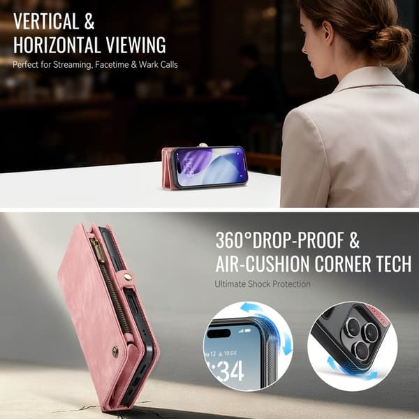 CASEME 008 iPhone 17 Pro Max Plånboksfodral Konstläder med - Rosa
