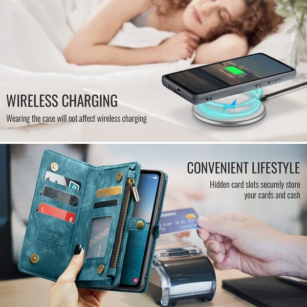 CASEME Galaxy S25 FE Konstläder Plånboksfodral Detachable 008 - Blå Blå