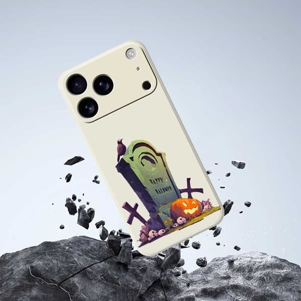 Mobilskal till iPhone 17 Pro med Halloween Tombstone Pattern - Beige Beige